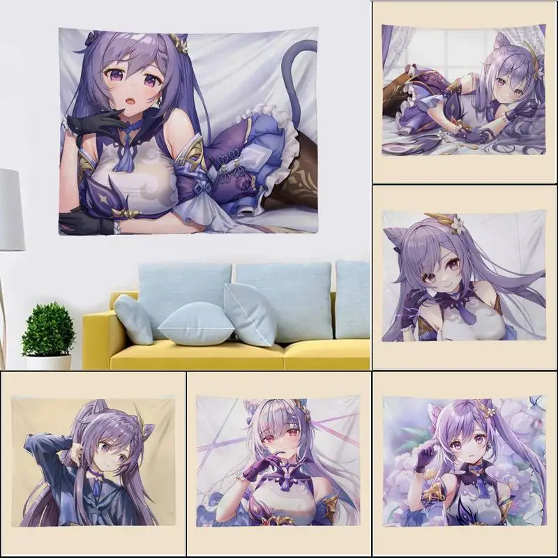 

Keqing Genshin ударопрочный гобелен Художественная печать дешевый хиппи настенный богемный настенный гобелены