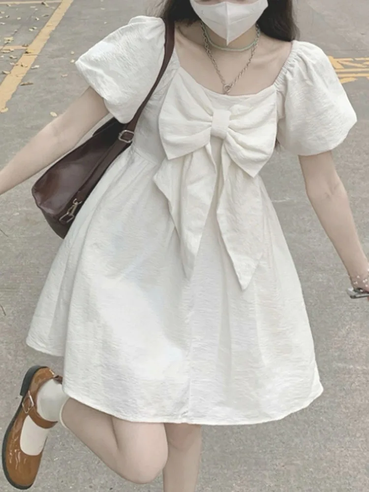 

2023 элегантное милое мини-платье с бантом женское летнее шифоновое праздничное пляжное платье сказочное женское летнее платье в Корейском с...