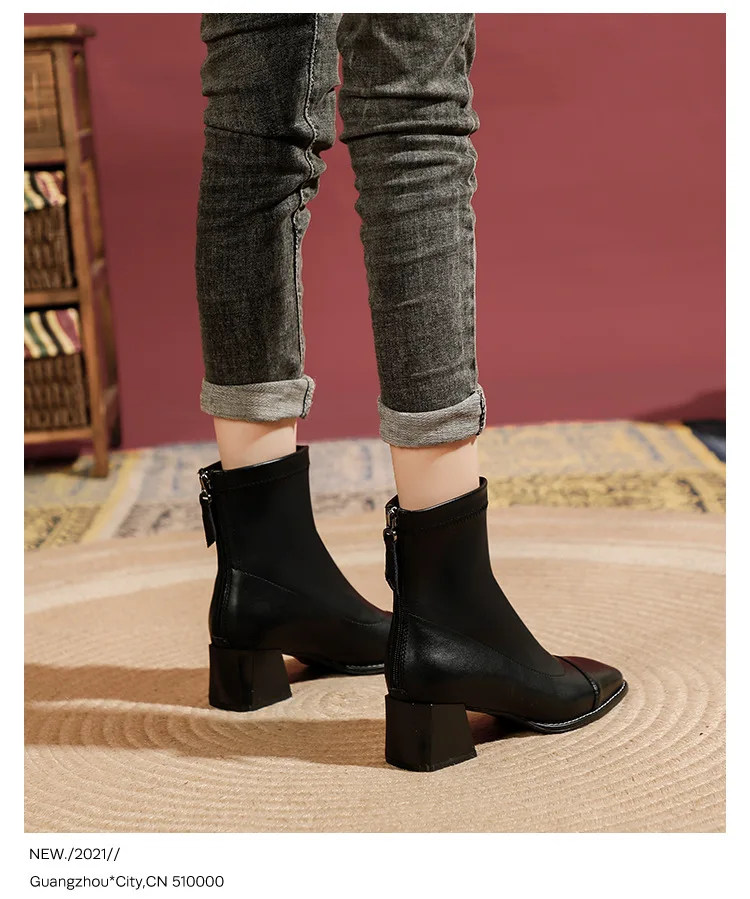 Женские замшевые кожаные короткие сапоги модные женские на высоком толстом