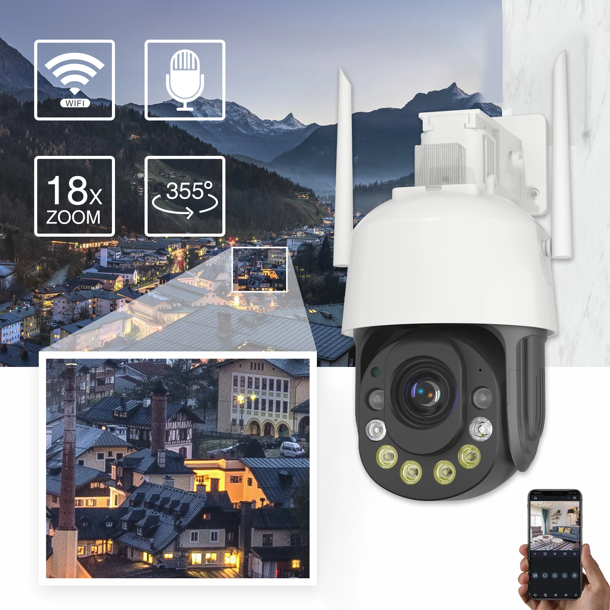

5MP WiFi PTZ Camera Smart Outdoor Security Protection 2.4G & 4G Wireless Color Night Vision CCTV SD Card P2P Two-way Talk Onvif
