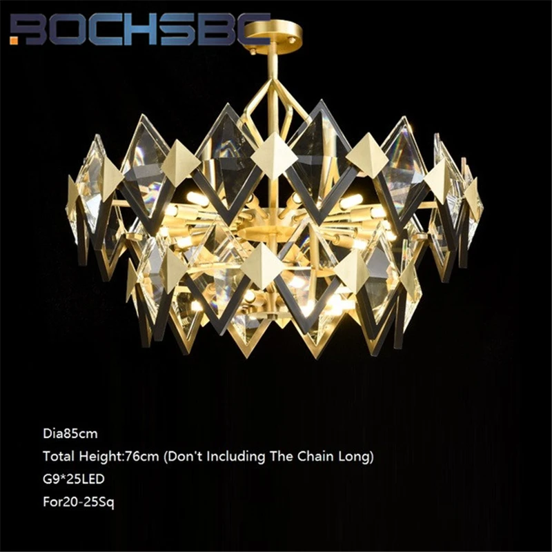 

BOCHSBC Diamond-shaped Crystal copper-plated Gold Frame Chandelier post-modern style dimmer remote control Chandelier Gold Frame
