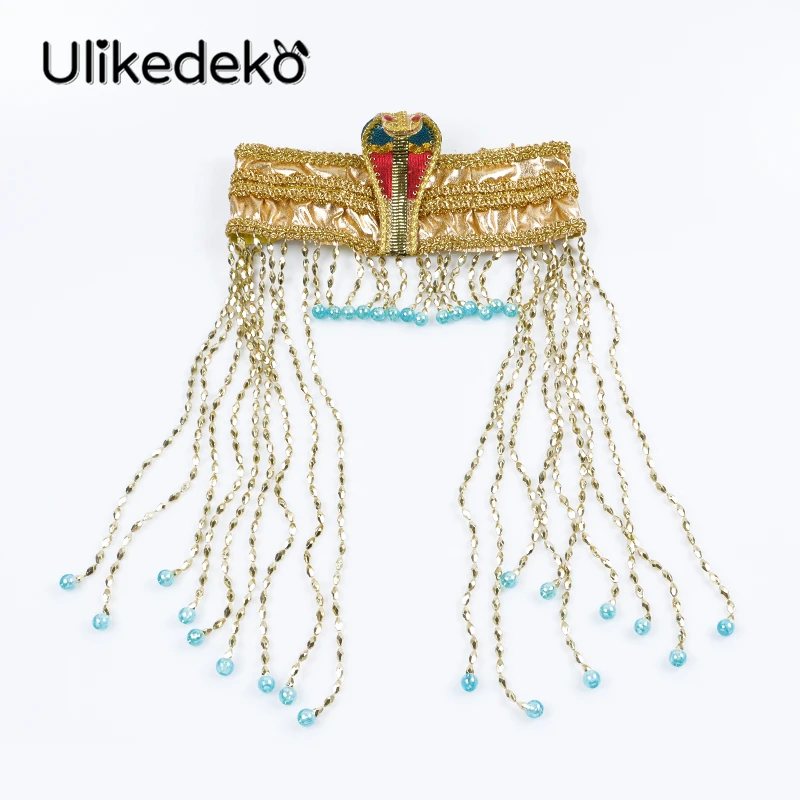 

Snake Head Shape Headpiece Egyptian Pharaoh Costume Accessories Headdress Cleopatra Cosplay Headband With Beaded Tassel Hairwear