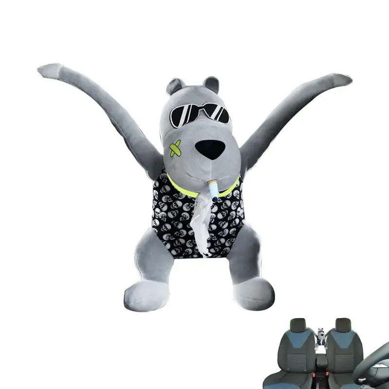 

Car Wipes Holder Zippered Wipes Dispenser With Plush Animal Portable Automobile Napkin Storage Organizer Cartoon Cute Decoration