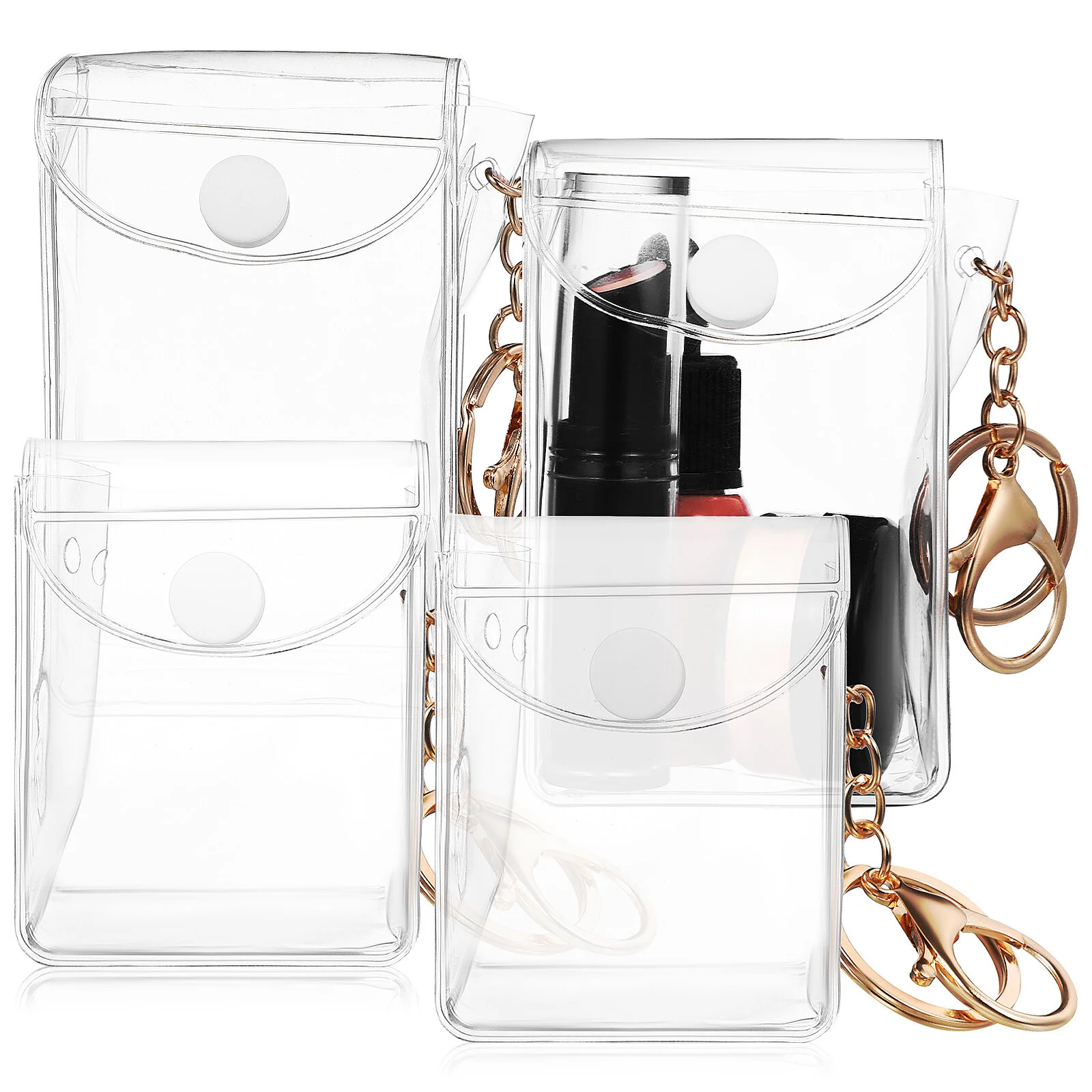 4 Pcs Lipstick Stand Small Make Bag Clear Toiletry Bags Makeup Organizer Wristband Keychain Mini Wallet Ring