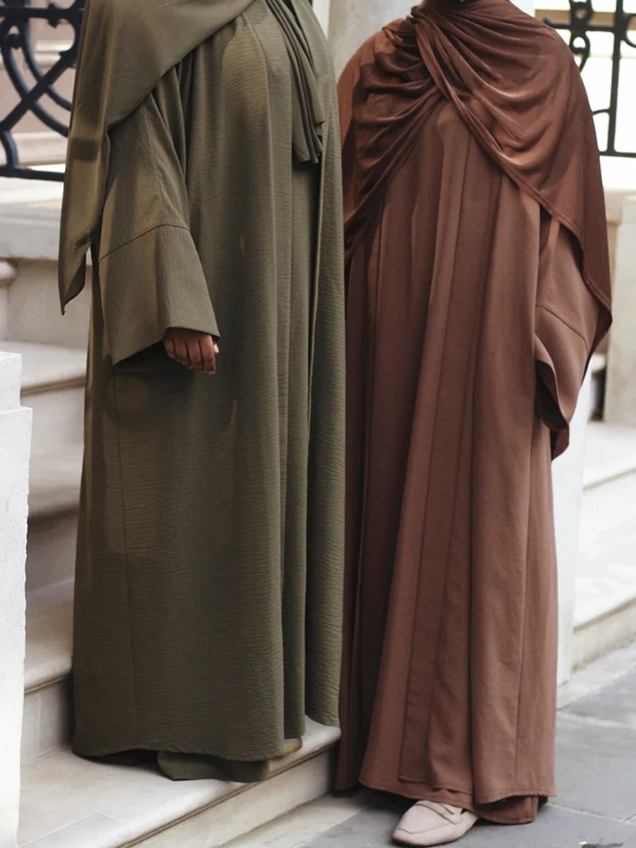 Комплект абайя из 2 предметов, однотонная креп-одежда, Женская скромная мусульманская одежда, платье без рукавов и без рукавов, с кимоно