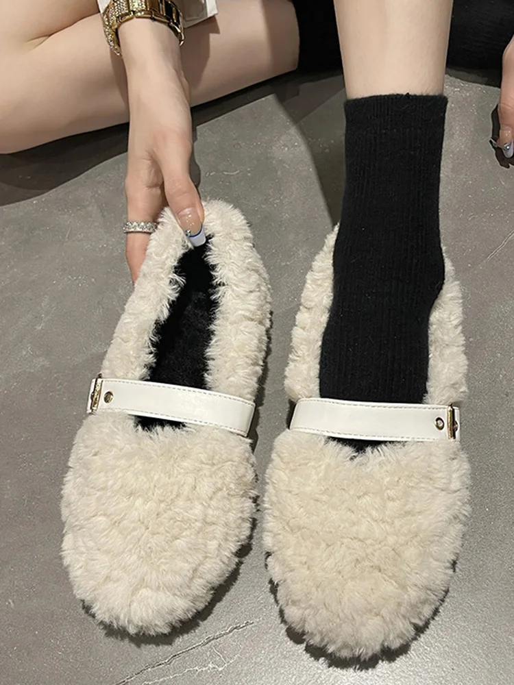 

Туфли женские на меху, повседневные кроссовки, лоферы, плоская подошва, круглый носок, на шнуровке, удобная однотонная обувь из искусственно...