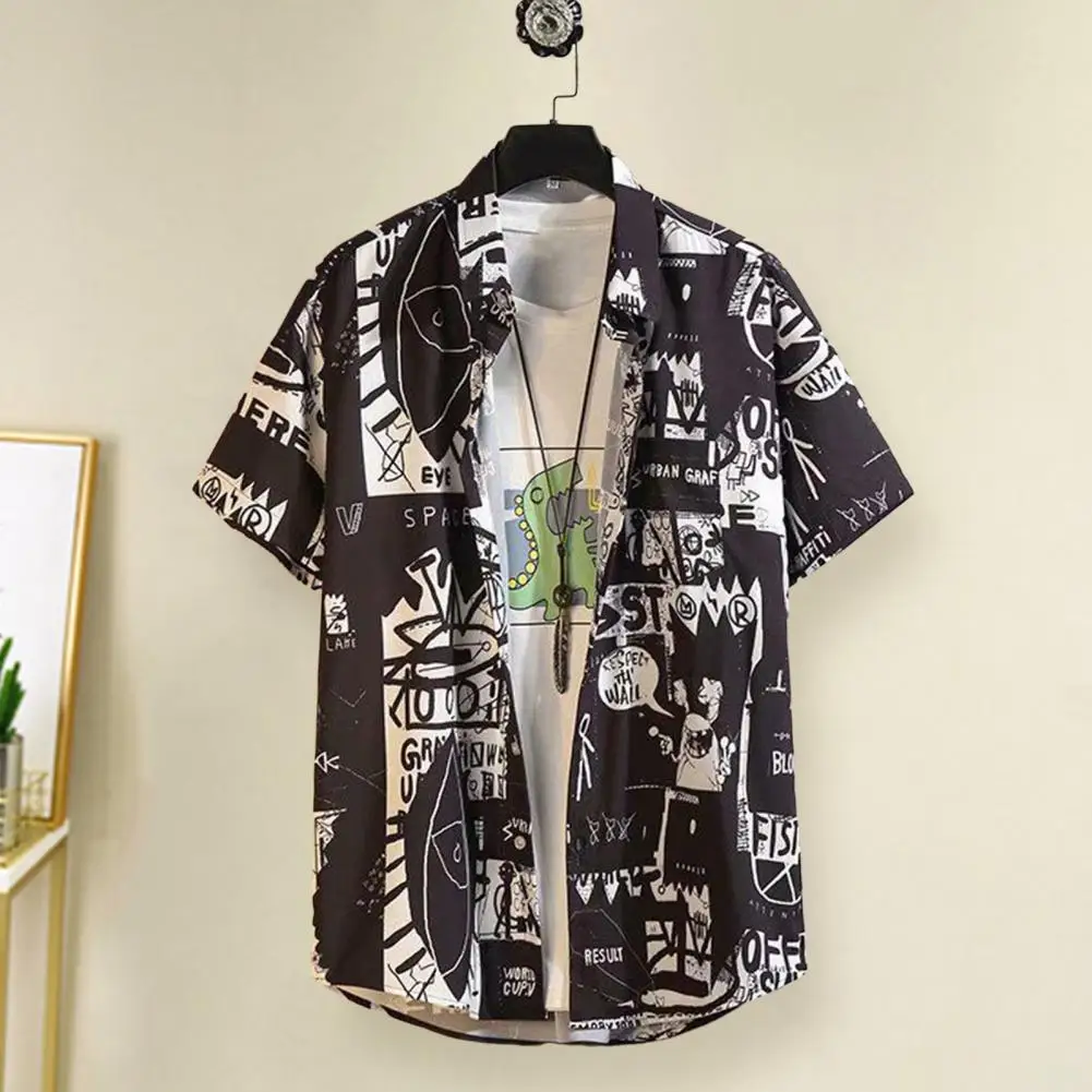 

Chic Buttons Closure Quick Drying Breathable Graffiti Print Summer Male Shirt Sweat Absorbing Beach Shirt Daily Clothing
