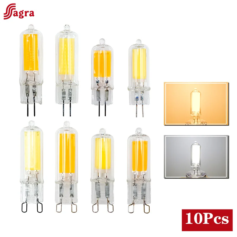 10Pcs/lot LED G4 G9 Light Bulb 6W 9W AC 220V COB Glass Lamp Replace 30W 40W Halogen Bulb For Pendant Lighting Fixture Chandelier