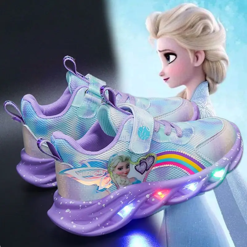 Disney spring new mesh pink breathable casual sneakers comfortable frozen children's Korean baby girls princess shoes size 21-35