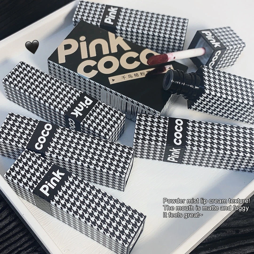 

ELECOOL Houndstooth Matte Lipstick Liquid Lip Gloss Waterproof Long Lasting Nude Lip Stick Women Red Lip Tint Beauty Cosmetic