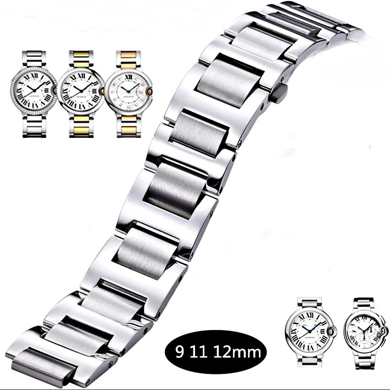

Watch Band for Cartier Blue Balloon Strap Solid Steel Belt Watch with Raised Bracelet Watch Accessories Replacement Strap 8/14mm