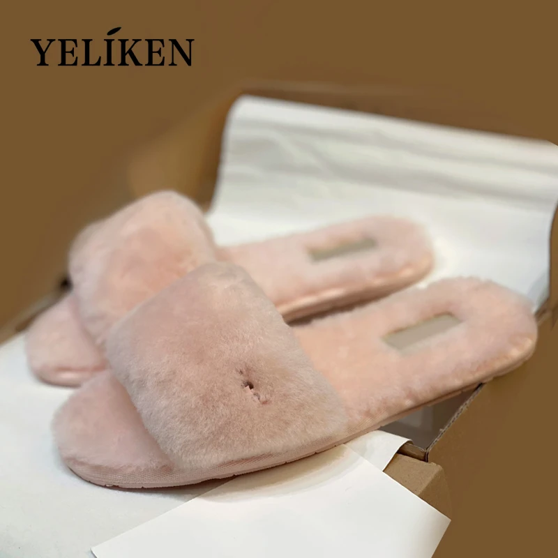 Осень-зима 2024 новые поступления женские шерстяные теплые тапочки на плоской