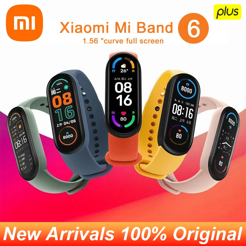 

Xiaomi Mi Band 6 Smart Bracelet 5 Color 1.56" AMOLED Colorful Screen Blood Oxygen Fitness Traker Heart Rate Bluetooth Smart Band