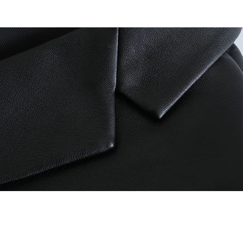 2022 NEW Fashion Women's Pockets Long Sleeve Back Vents Female Outerwear PU Faux Leather Loose Blazer Coat Vintage Chic Tops