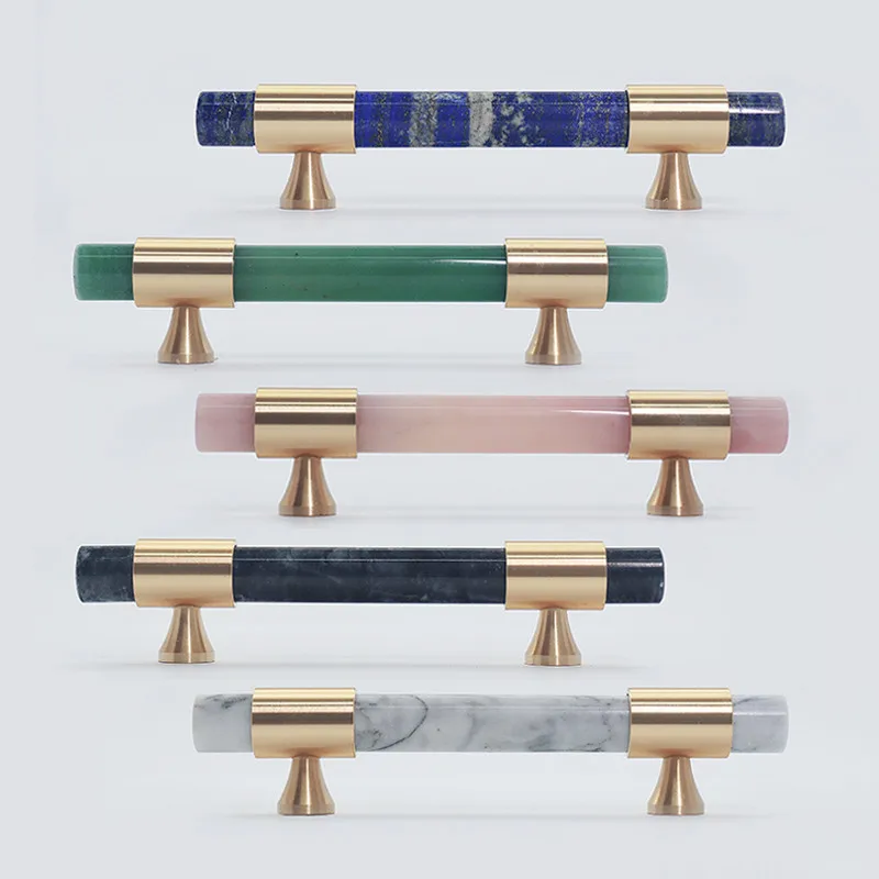 Ручки из натурального камня и латуни европейские Т-образные ручки для ящиков