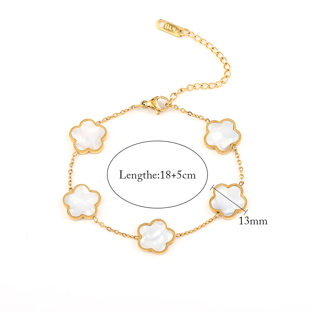 Trendy Colorful Shell 5 Flowers Charm Bracelet for Women Stainless Steel Chain Gold Plated No Fade Bracelet Five Leaf Jewelry