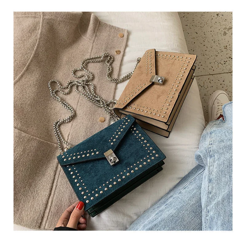 

Женские дизайнерские сумки через плечо с цепочкой и заклепками, маленькие дорожные сумки-мессенджеры на плечо, женская сумка