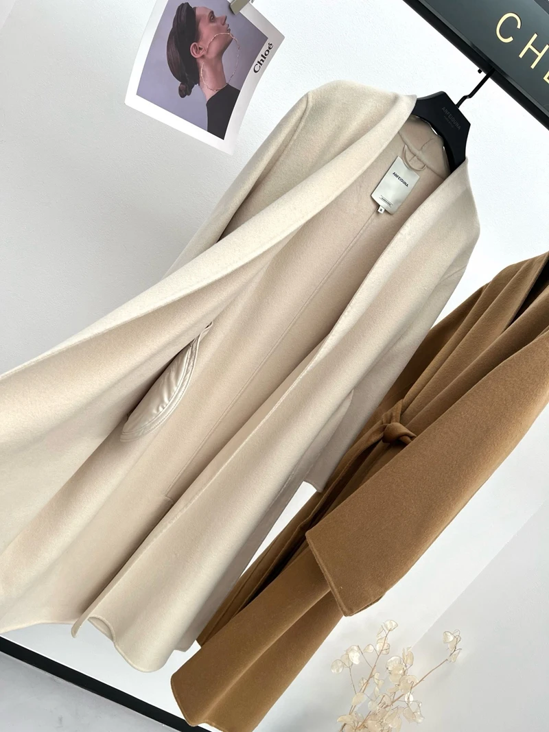 ANFEIOUNA женское шерстяное пальто из козьего кашемира и шелка верхняя одежда 2024