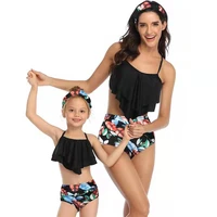 ruffled mother daughter swimsuits family set high waist leaf mommy and me matching swimwear fashion women girl beachwear clothes