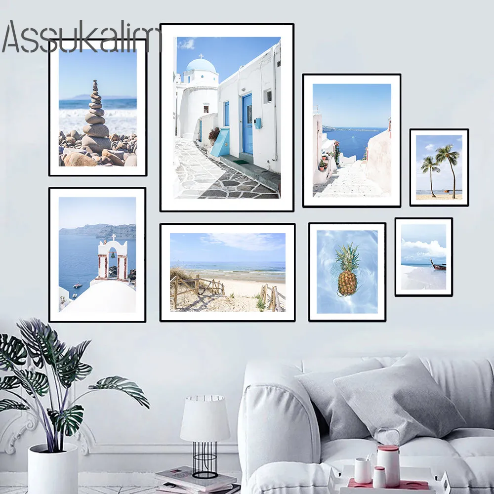 

Морской пейзаж, настенный постер, здание церкви, настенные картины, кокосовое дерево, Картина на холсте, Пляжная дорога, художественные прин...