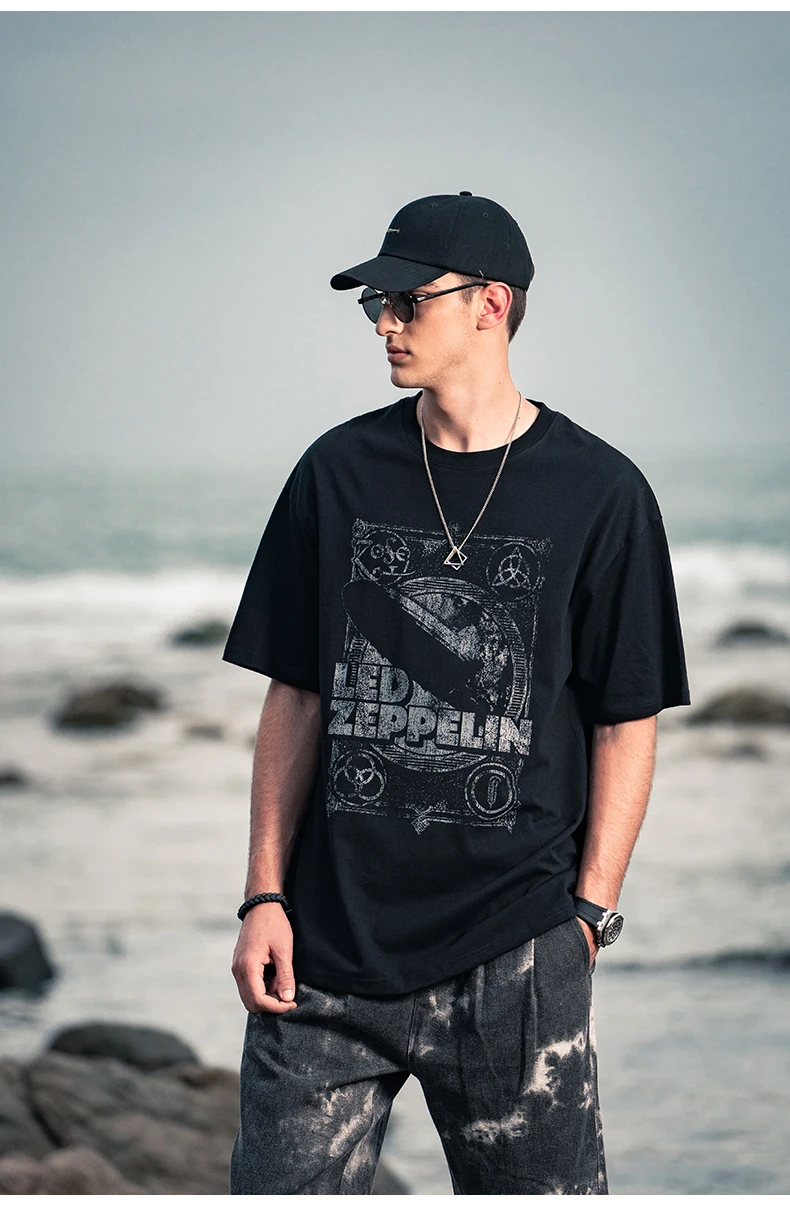 

Y1639 men 2023 new retro print hip-hop style street loose short-sleeved T-shirt