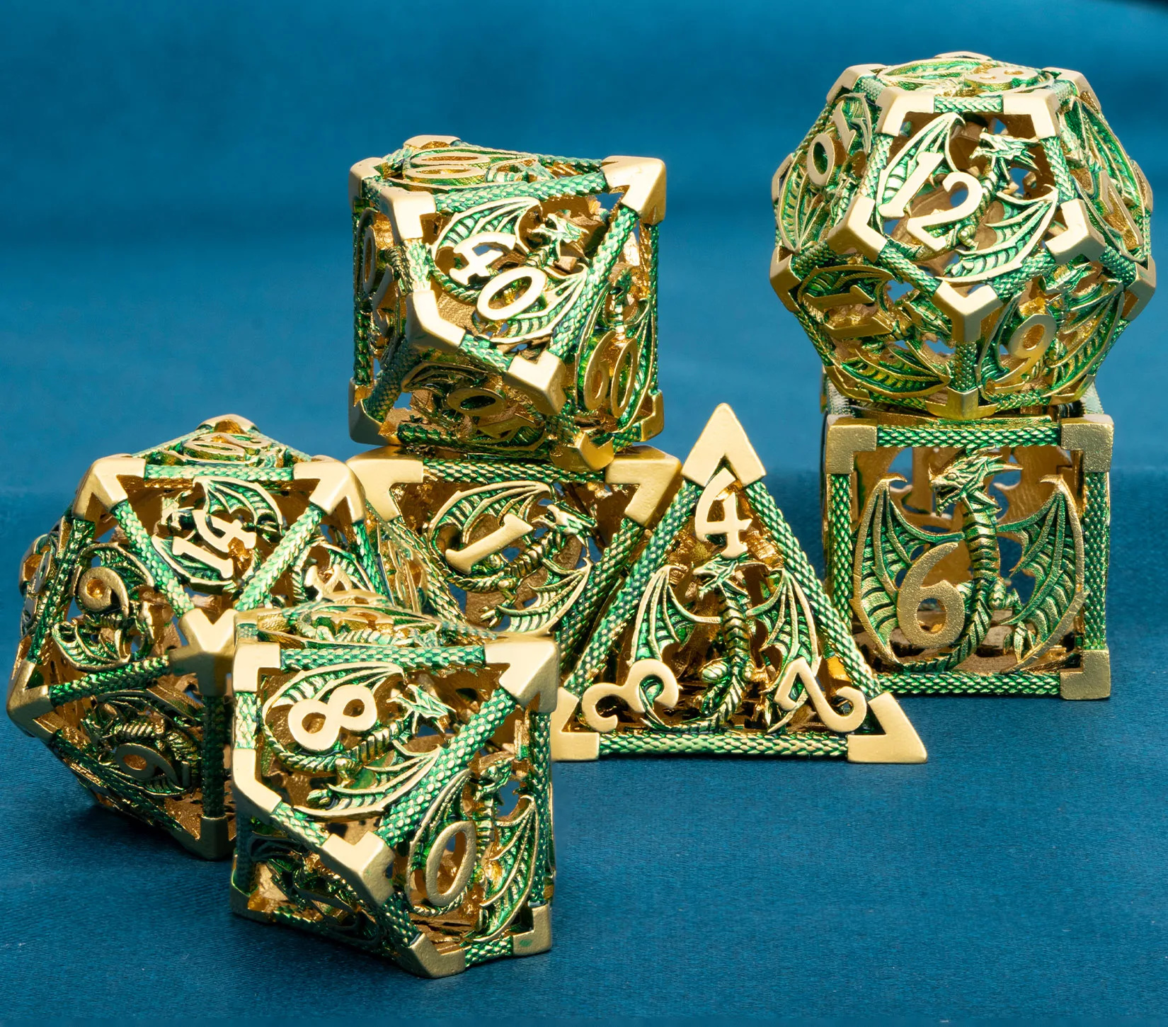 Зеленые металлические многогранные игральные кости Dnd D20 D6 Hollow Dragon D и для