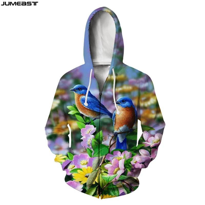 

Jumeast Y2k Men Women 3D Printed Lovely Animal Bird Parrot Hip Long Sleeve Jacket Sport Pullover Fashion Spring Zipper Hoodies