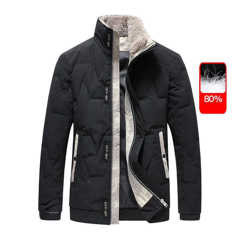 2022 Winter light white duck down jacket men's short trend lamb fleece collar thickened warm jacket top shopping men's clothing