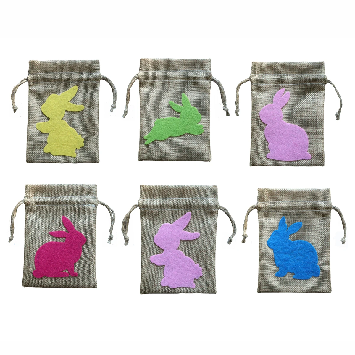 Easter Bunny Candy Bag Rabbit Pattern Egg Storage Organizer Linen Drawstring Gift Wrapping Cookies Food Pouches Gift Packing