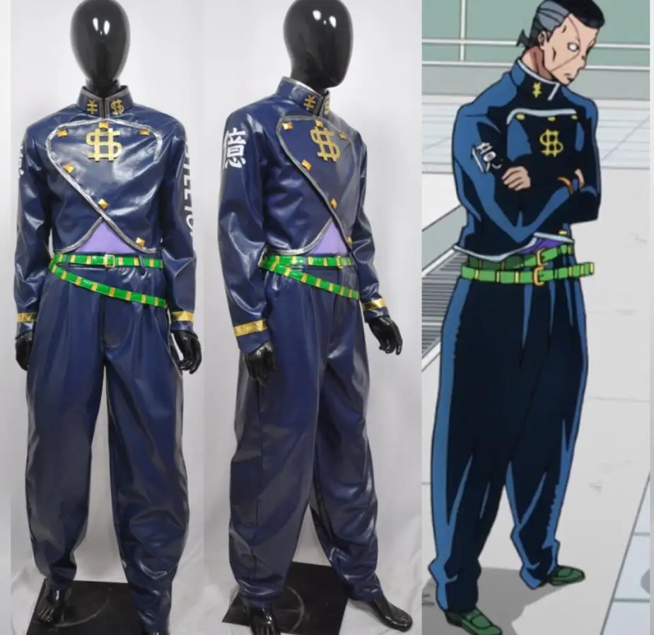 

Аниме Косплей Приключения часть 4 Nijimura Okuyasu Косплей костюмы кожаное пальто Топ Брюки Пояс Костюм Мужская женская униформа на Хэллоуин