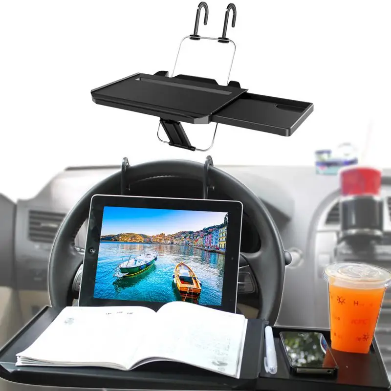 

Car Laptop Desk Portable Car Steering Wheel Tray Portable Car Seats Back Tray For Laptop Drink Eating Work Heavy Duty Black