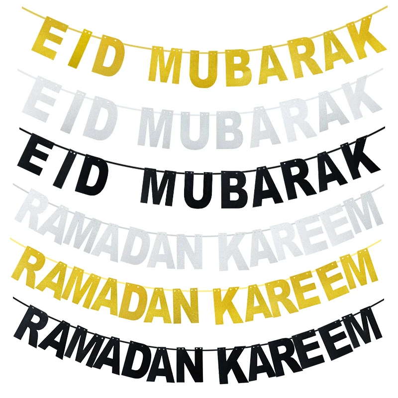 

Glitter Eid Mubarak Paper Banner Gold Silver Black Letter Bunting Garland Islam Muslim Party Ramadan Kareem Decoration for Home