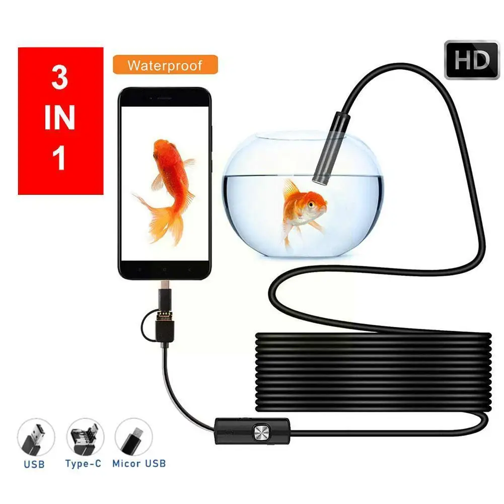 

Industrial Endoscope Camera 5.5mm IP67 Waterproof Inspection Borescope 6LED Adjustable For Android Phones Sewer Car PC USB N5K9