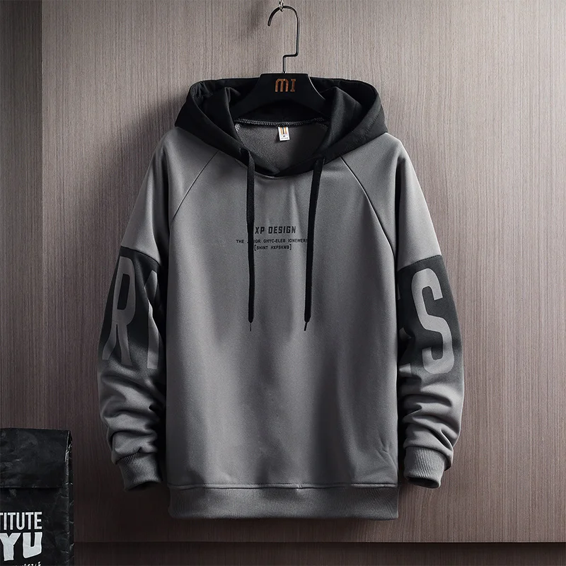 

2023 Winter Men's Hoodies Letter Print Long Sleeve Harajuku Casual Pullover Autumn Fleece Loose Sweatshirts Male Hooded Top