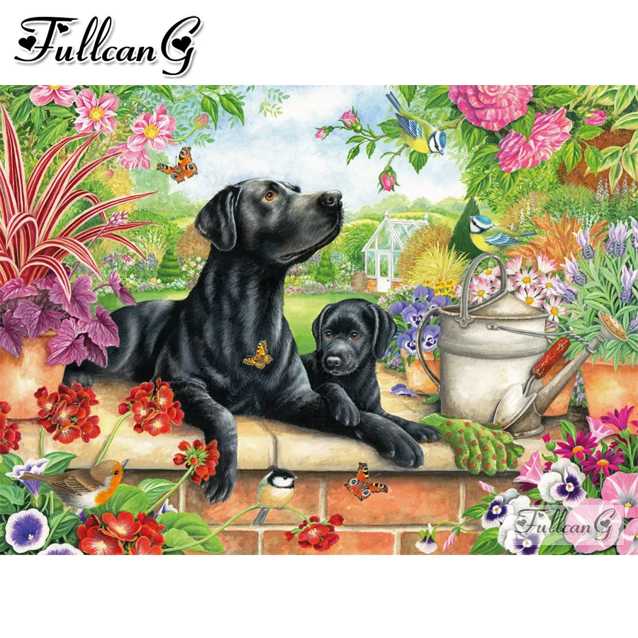 

FULLCANG Diy Animal Diamond Painting Cross Stitch Black Labrador Full Drill 5d Mosaic Embroidery Pet Dog Home Decor FG1505