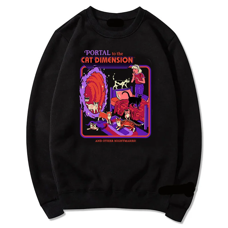 

Vintage Halloween Satan Demon Sweatshirts Portal To The Cat Dimension and Other Nightmares Print Hoodie Womne Men Outerwear