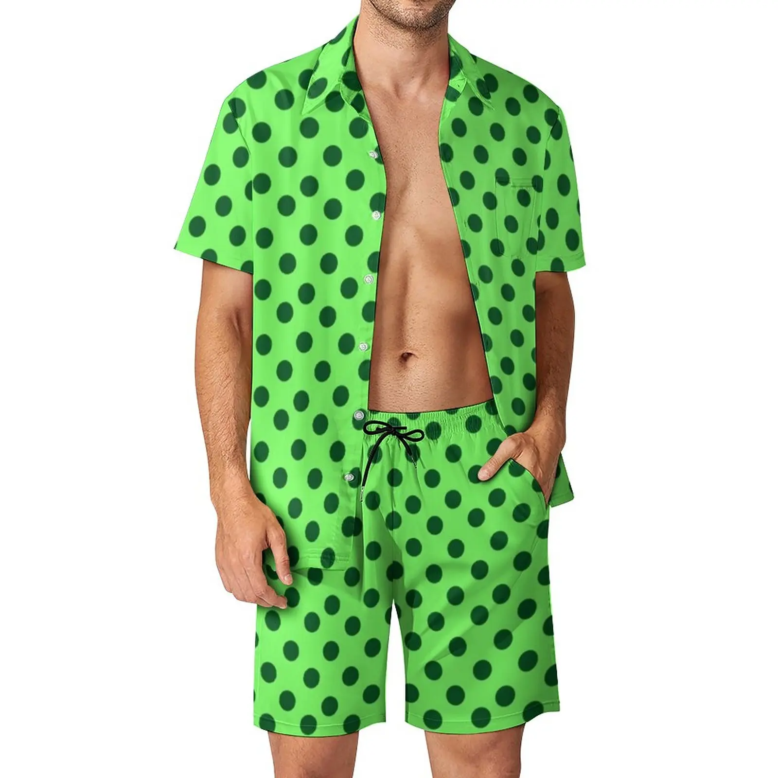 

Mint Polka Dots Beach Men Sets Retro Circles Print Casual Shirt Set Summer Shorts 2 Piece Vintage Suit 2XL 3XL