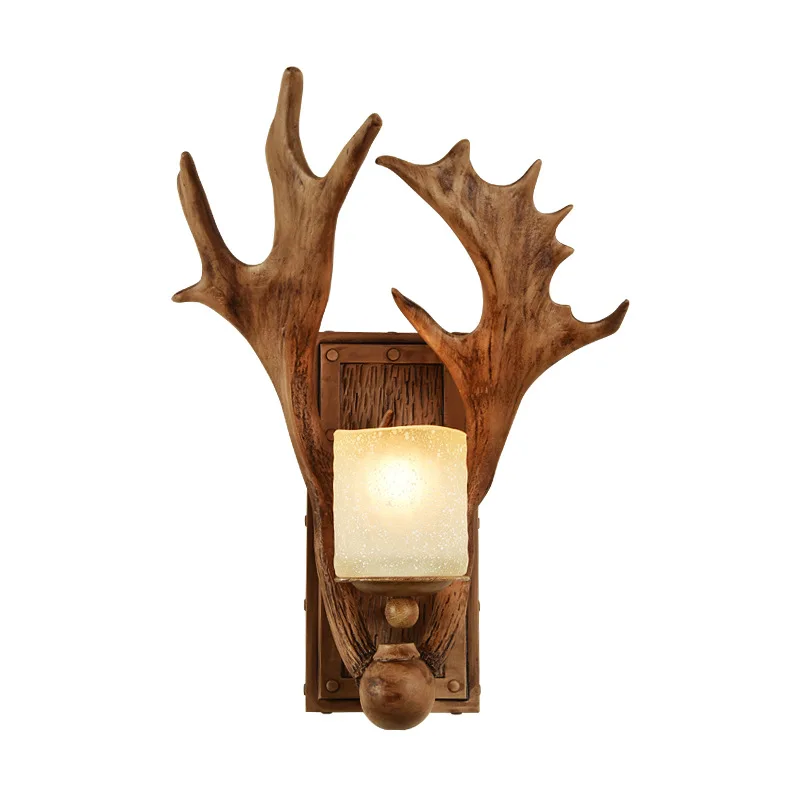 

Antique Antler light Art Deco Carving LED nordic wooden wall light Attic Stairwell Hotel Cafe Hallway wall lights