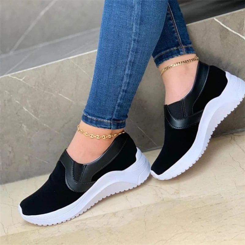 

New Women Casual Shoes Fashion Solid Color Platform Loafers Slip-on Simple Comfortable Shallow Vulcanized Shoes Sapatos Casuais