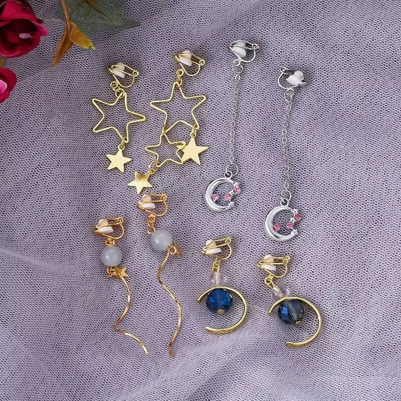 4 Pcs Korean Style Clip on Earrings No Pierced Earring for Women Flower Star Heart Fruit Ear Clip Jewelry Gift