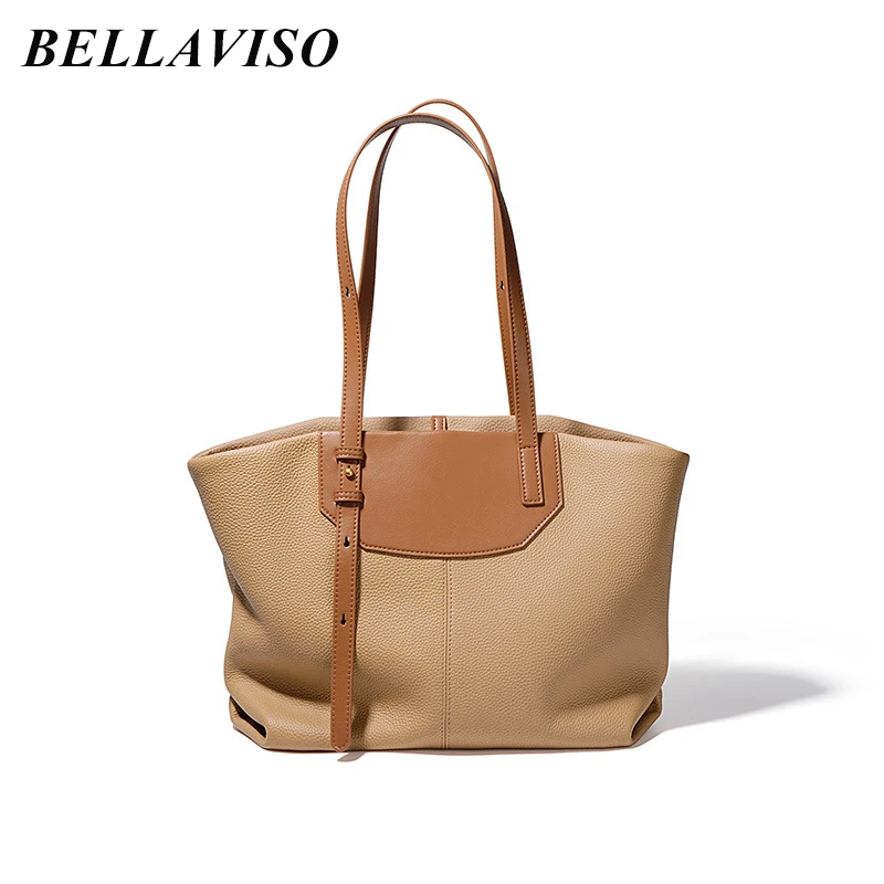 

BellaViso New Women's Trendy Genuine Leather Tote Handbag Lady's Top Layer Cowhide Large Capacity Armpit Shopping Bag SZLF-53