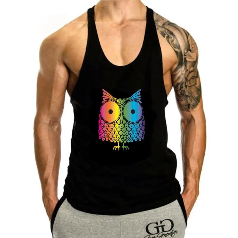 

Красочная мужская майка с изображением совы, Мужской Графический Топ, майка для молодых мужчин среднего возраста