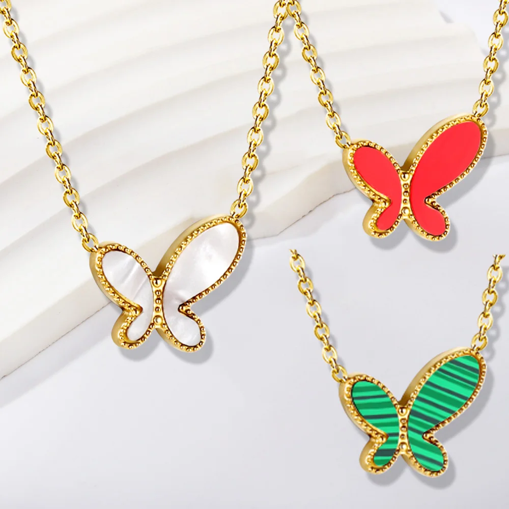 

White Shell Butterflies Necklaces Romantic Charms Y2K Green Pendant Elegant Korean Fashion Choker Jewelry For Women/Girls Gifts