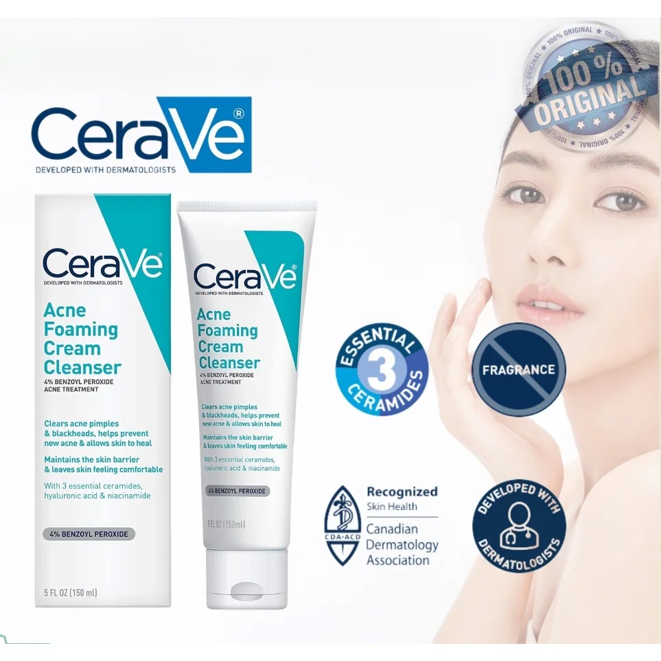 

CeraVe Acne Foaming Cream Cleanser Skin Care 4% Benzoyl Peroxide Acne Treatment Gentle Cleaning Oil Control Fragrance Free 150ml