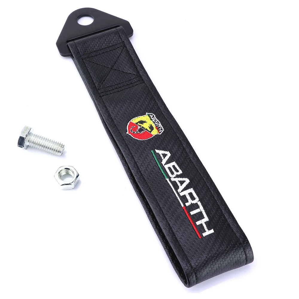 Car tow strap for ABARTH emblem Towing Rope Belt carbon fiber style cloth bumpers glue sticker fit fiat Alfa Romeo ferrari