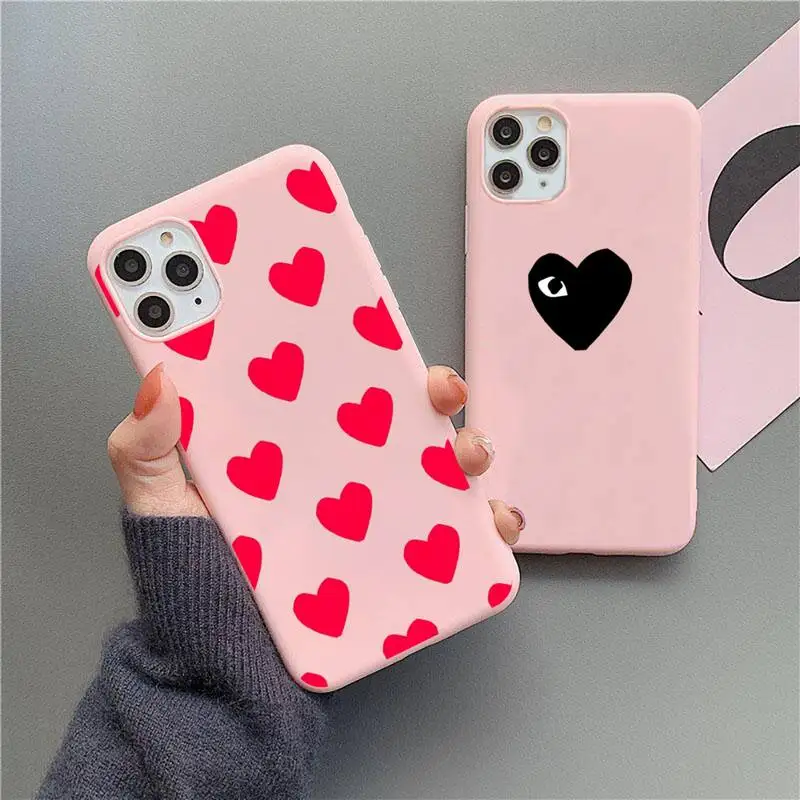 

Japan Heart brand Phone Case For iphone 13 12 11 Pro Max Mini XS 8 7 6 6S Plus X SE 2020 XR Matte Candy Pink Silicone cover