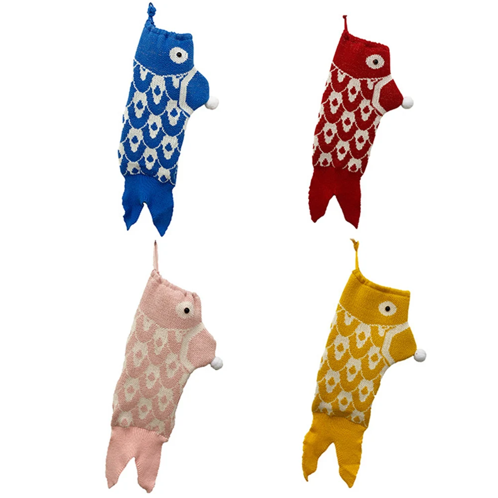 

HOT Christmas Stocking Fish Shaped Mermaid Knitted Drawstring Xmas Socks Tree Decor Christmas Socks Gift Bag Xmas Socks Holders