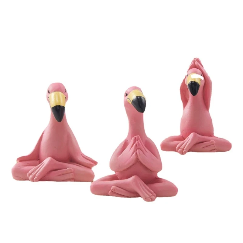 

3Pieces Yoga Flamingo Figures Lovely Flamingo Mini Miniature Unique Gift Pink