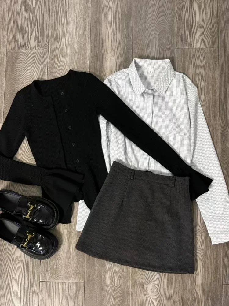 Женский трикотажный костюм-тройка дизайнерский винтажный клетчатый кардиган с