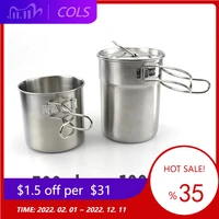 2pcs water cup mugs with lid foldable handle 700ml1000ml stainless steel pot outdoor camping picnic backpacking coffee tea cups